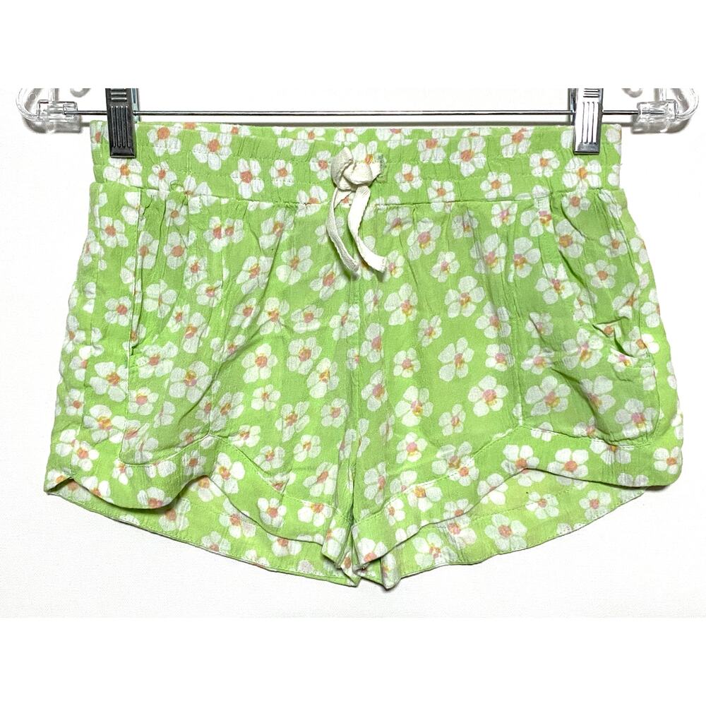 Billabong Green Floral Mad For You Shorts Viscose Pockets Drawstring Girls L